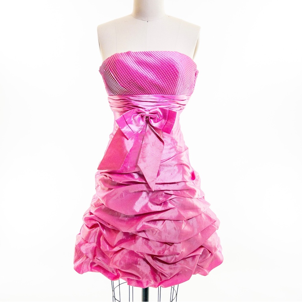 May Queen Couture Pink Bow Dress Y2K 2000s Barbiecore Cocktail Marilyn Monroe